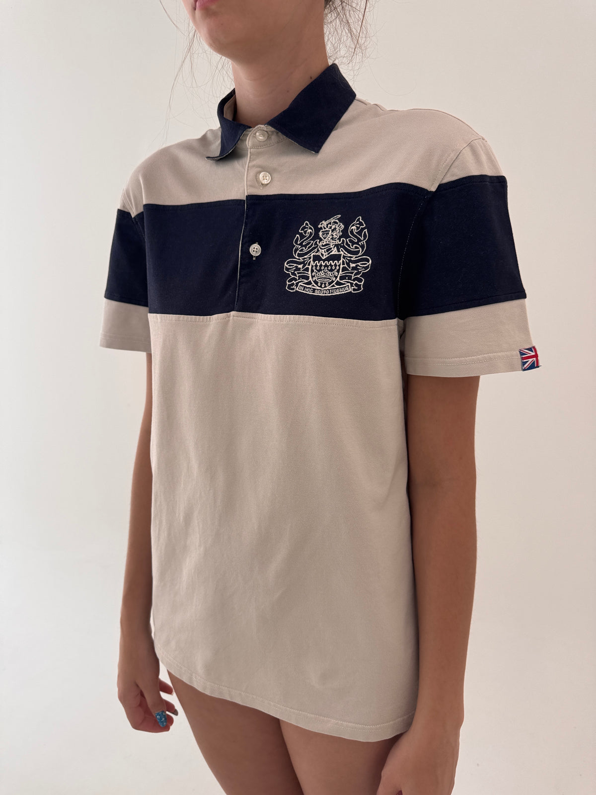 Top polo de brand luxury Aquascutum colorblock off white cu Navy