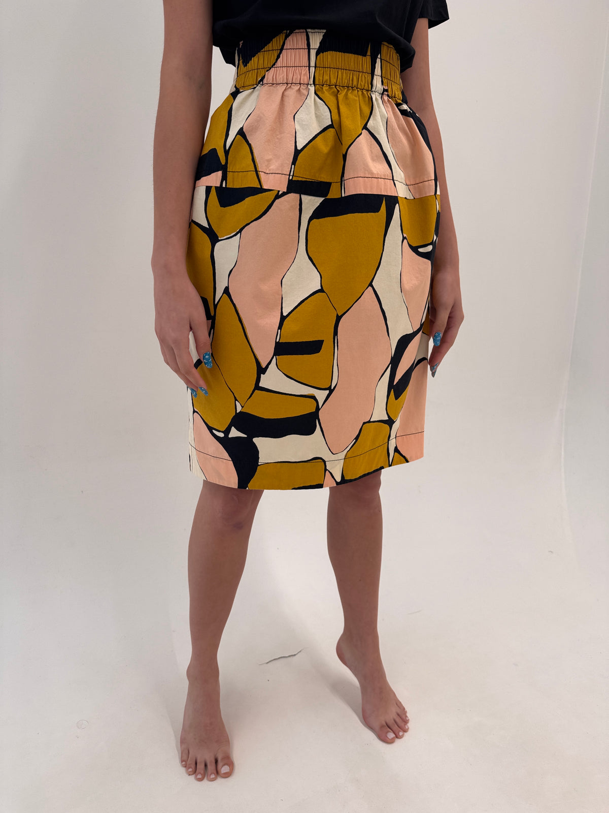 Fustă Marc Jacobs cu buzunare , talie înaltă elastică și print geometric