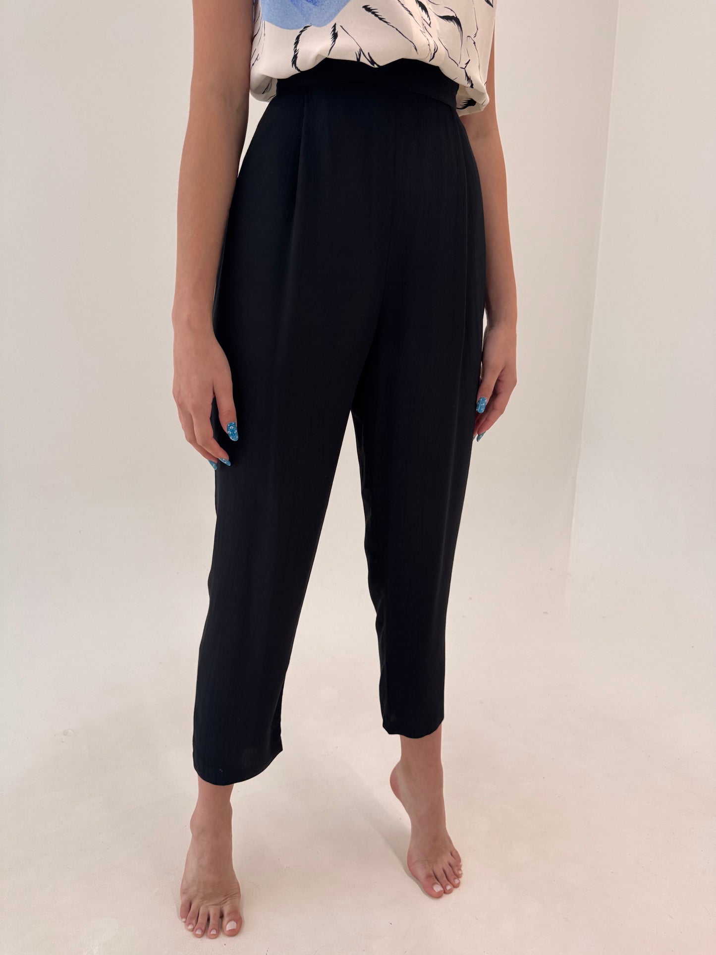 Pantaloni business negri de vară cu talie ultra înaltă marcată tall