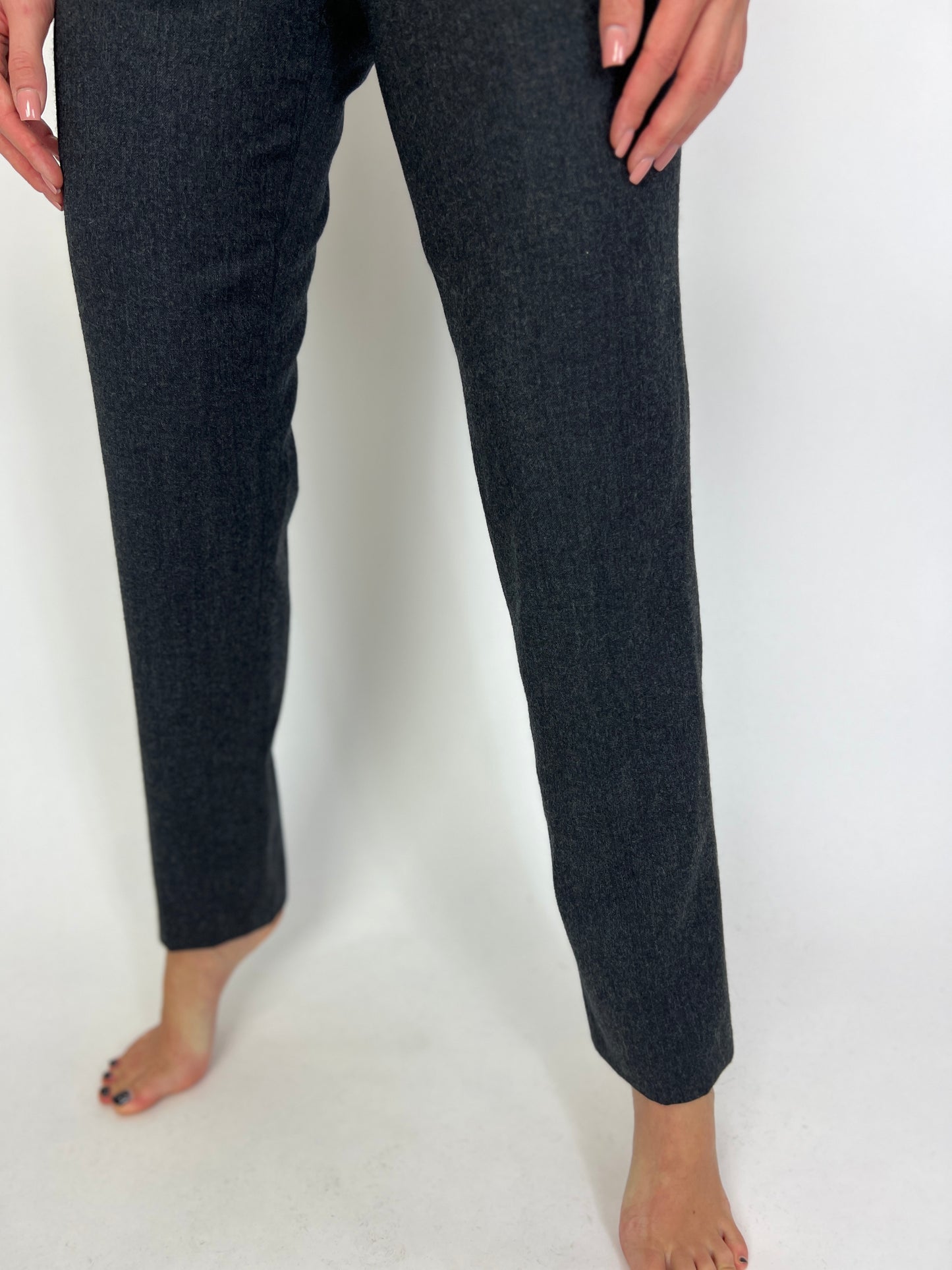 Pantaloni noi stofă extrafina de lana talie ultra înaltă