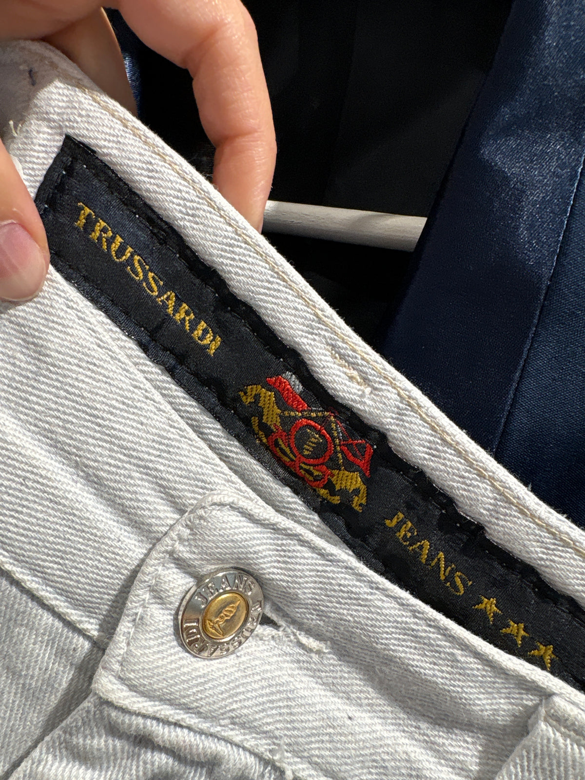 Jeans Trussardi vintage țigaretă light wash the excepționali din bumbac gros moale