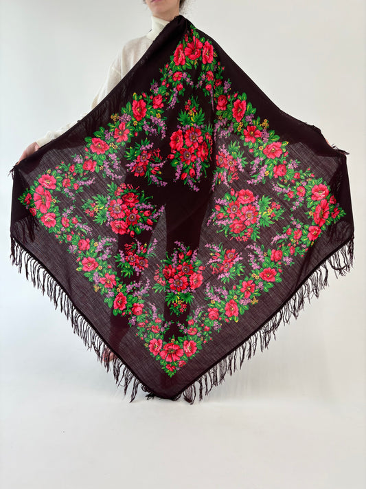 Esarfa XXXXL old vintage rusească 60’s-80’s din lana extrafina în culori tari