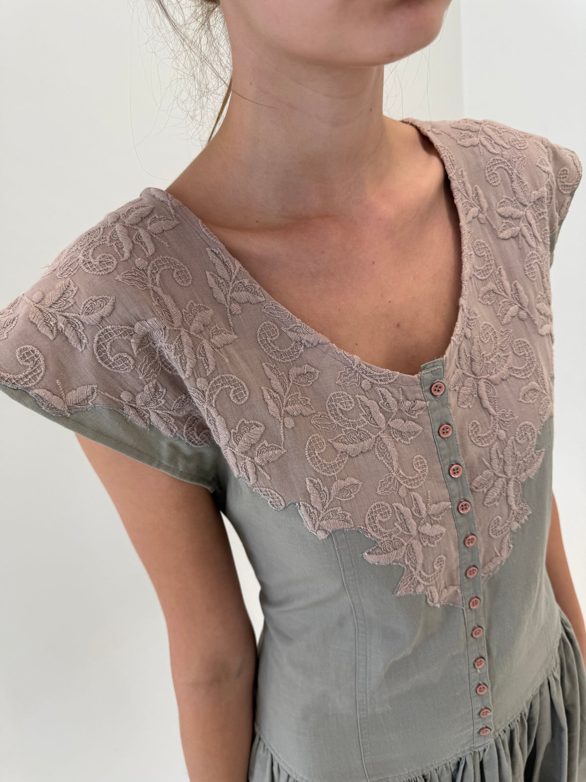 Rochie maxi Sage green new old stock nouă cu etichetă din canvas de bumbac