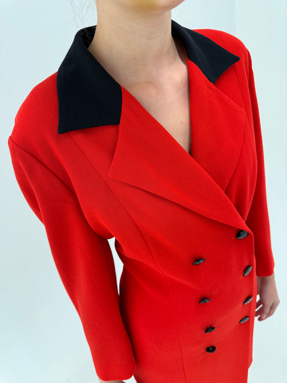 Rochie vintage tip sacou cherry red din lana extrafina midi petite