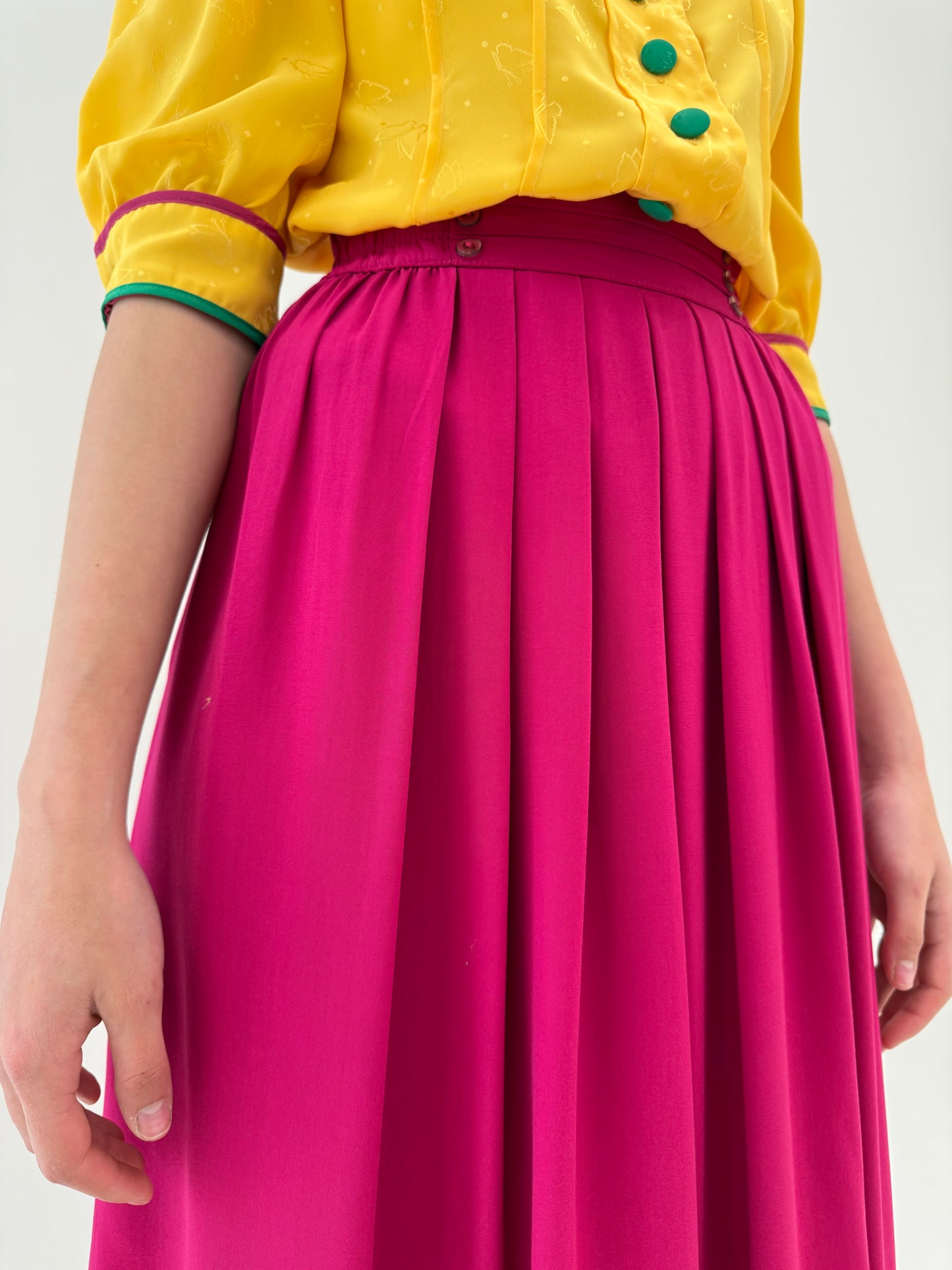 Fustă vintage fucsia italiana spre maxi ultra amplă cu buzunare