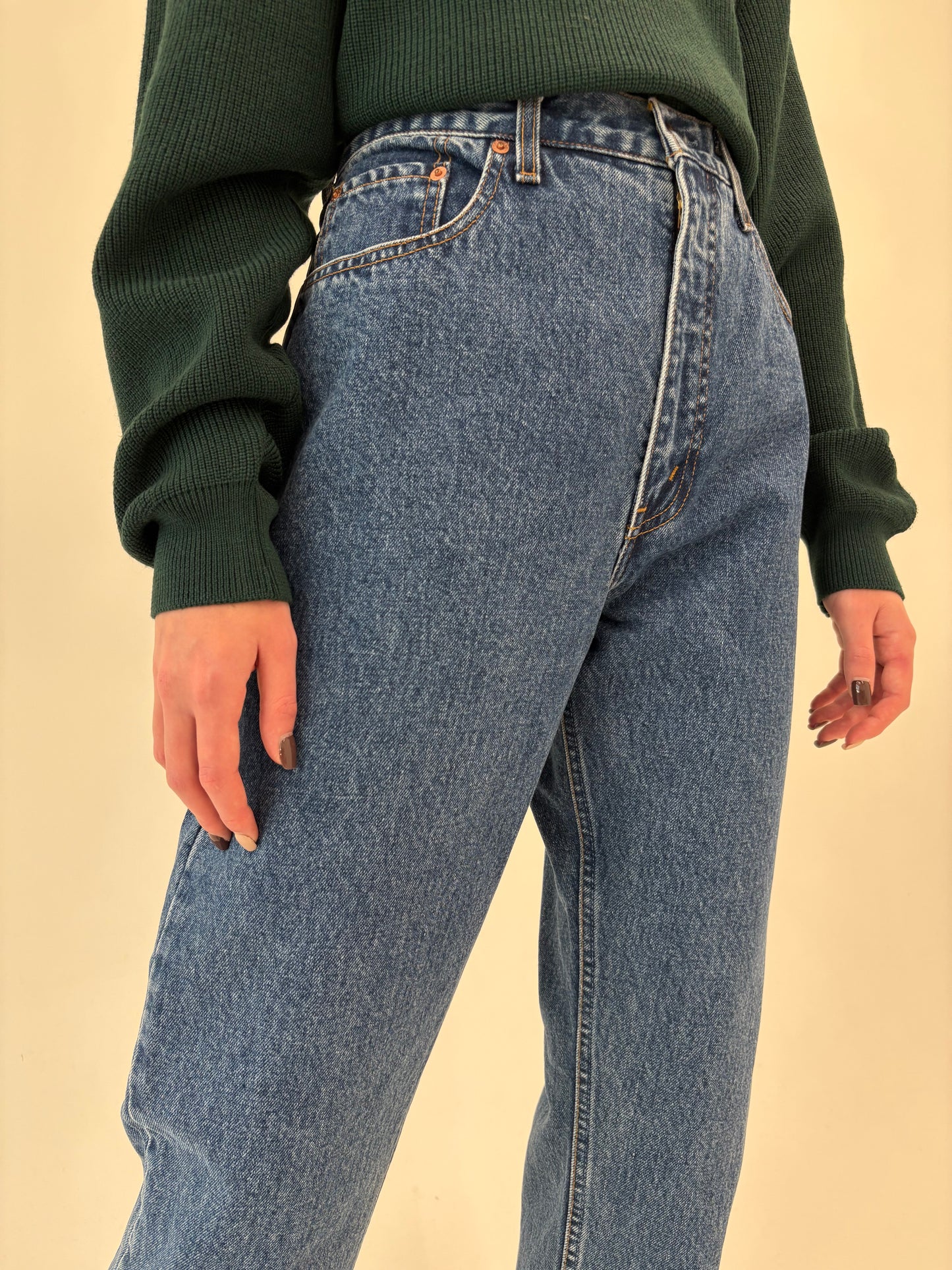 Jeans tall mom fit cu talie ultra înaltă din bumbac gros classic wash