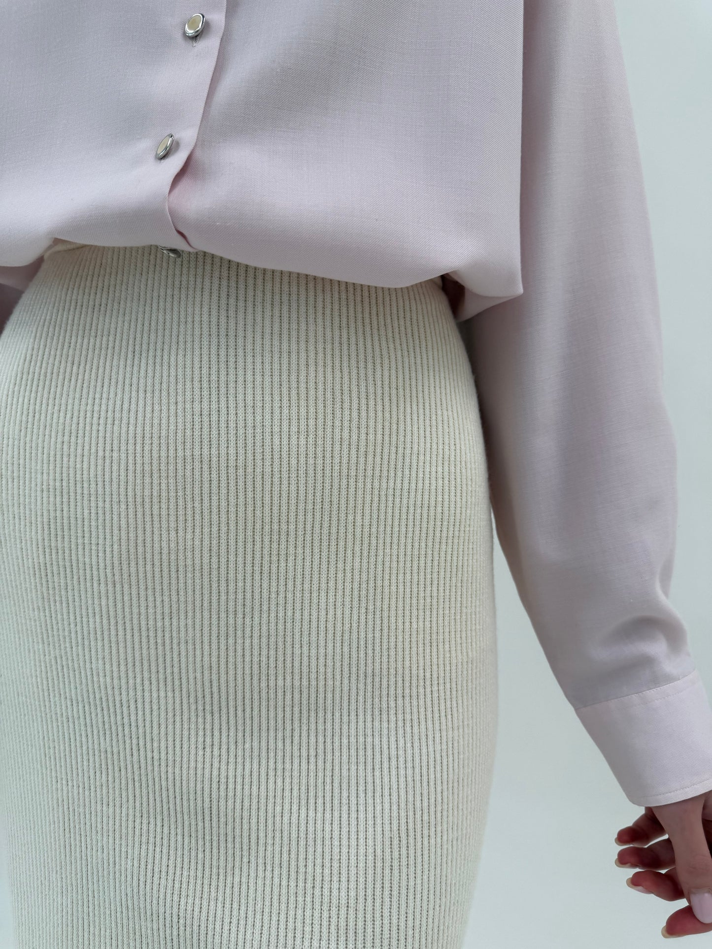 Fustă butter white din tricot de lana extrafina