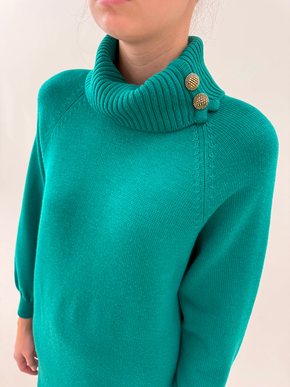 Rochie vintage emerald green din lana merino extrafina excepțională de gramaj mare