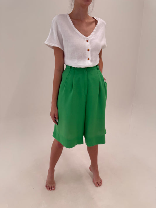 Pantaloni vintage emerald green din pânză cu talie extrem de înaltă marcată