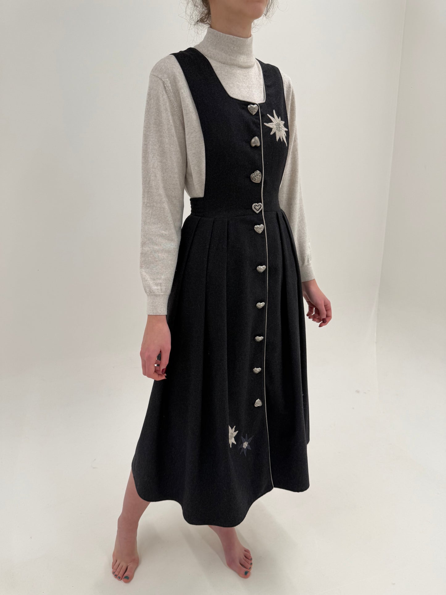 Rochie vintage maxi cu buzunare și talie ultra înaltă din lana groasă