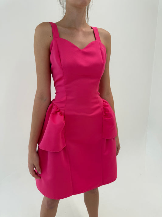Rochie italiană fucsia de brand luxury italian de nișă din faille excepțional cu corsaj