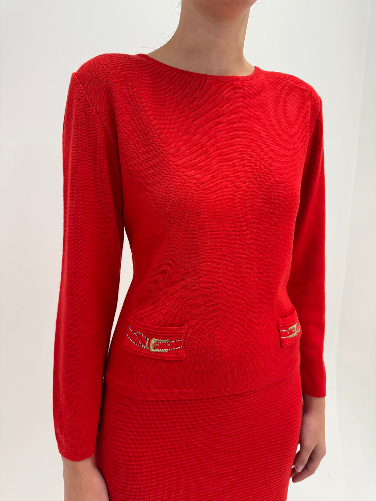 Rochie vintage cherry red din tricot excepțional de lana cu cașmir