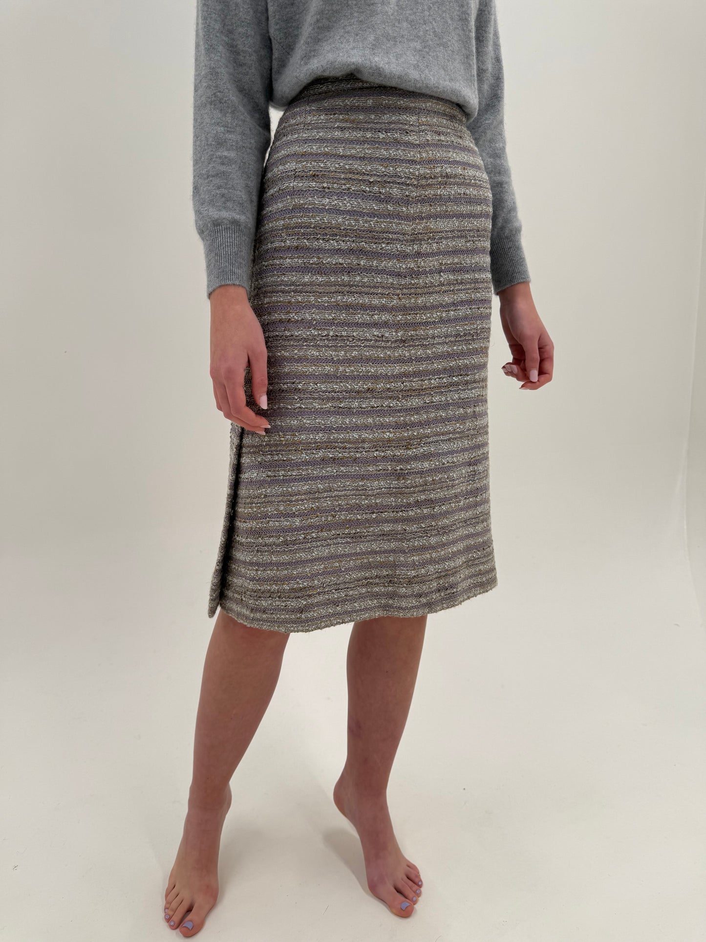 Set vintage în stil Chanel în culori pudrate din tweed excepțional de lana