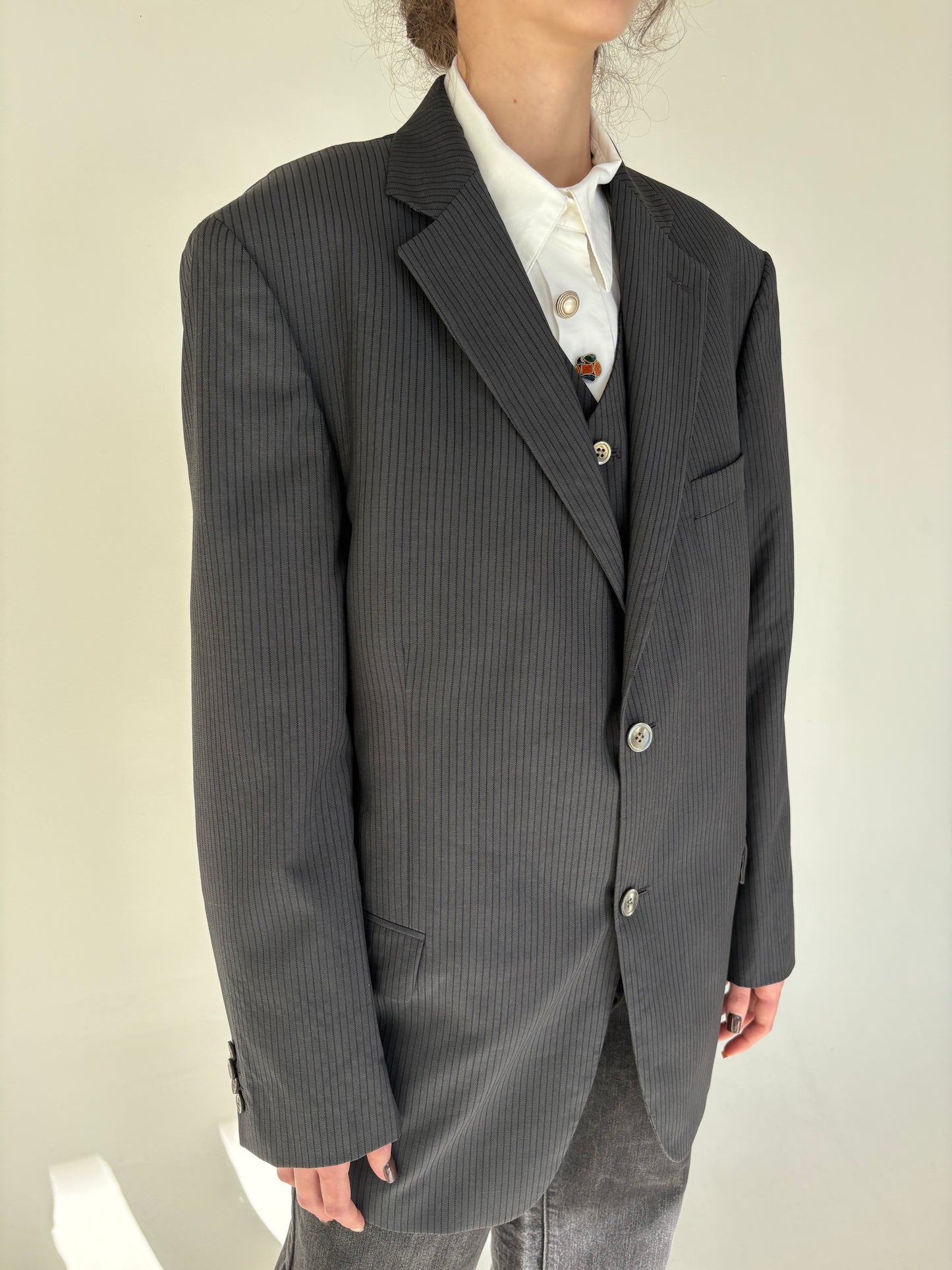 Set sacou și vestă din lana extrafina ușor structurată