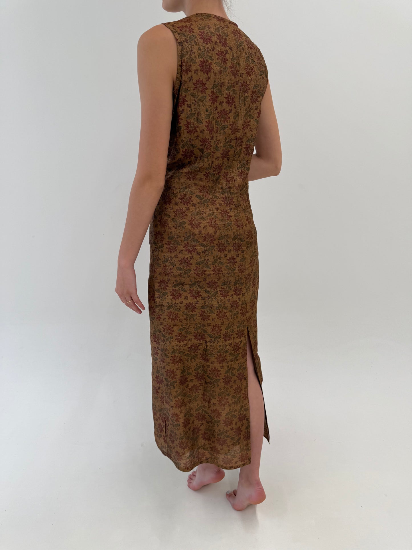 Rochie maxi vintage din panzica de mătase naturală cu print delicat
