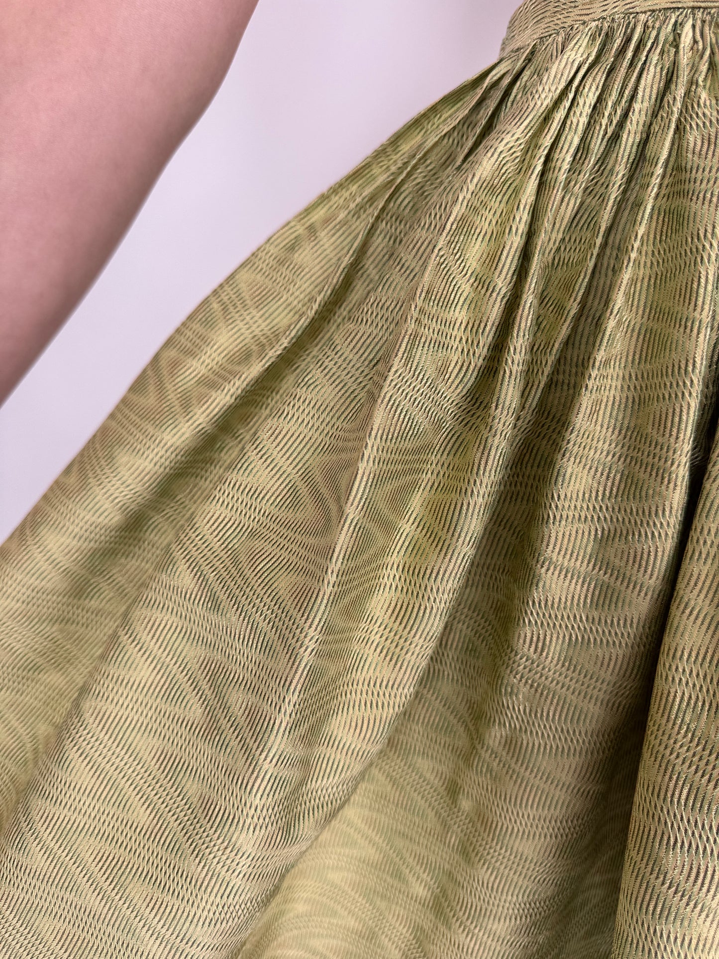 Fustă vintage seaweed green din brocart de mătase naturală