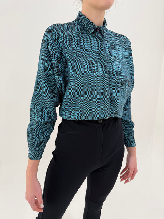 Cămașa old vintage Versace anii 80 cu print geometric din wool challis