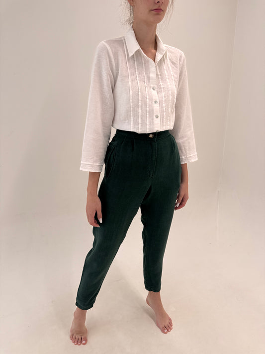 Pantaloni vintage dark green din pânză excepțională de in țigaretă