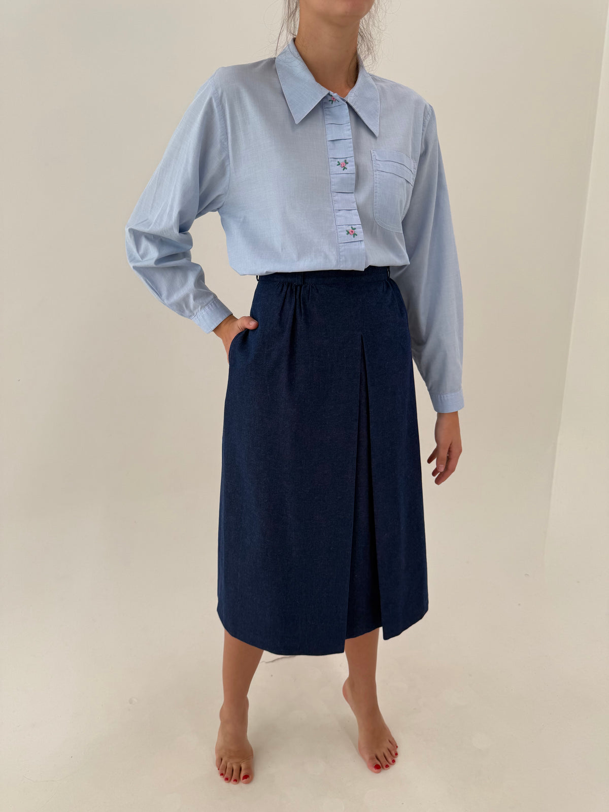 Fustă vintage A-line midi lung din jeans extrem de moale gros