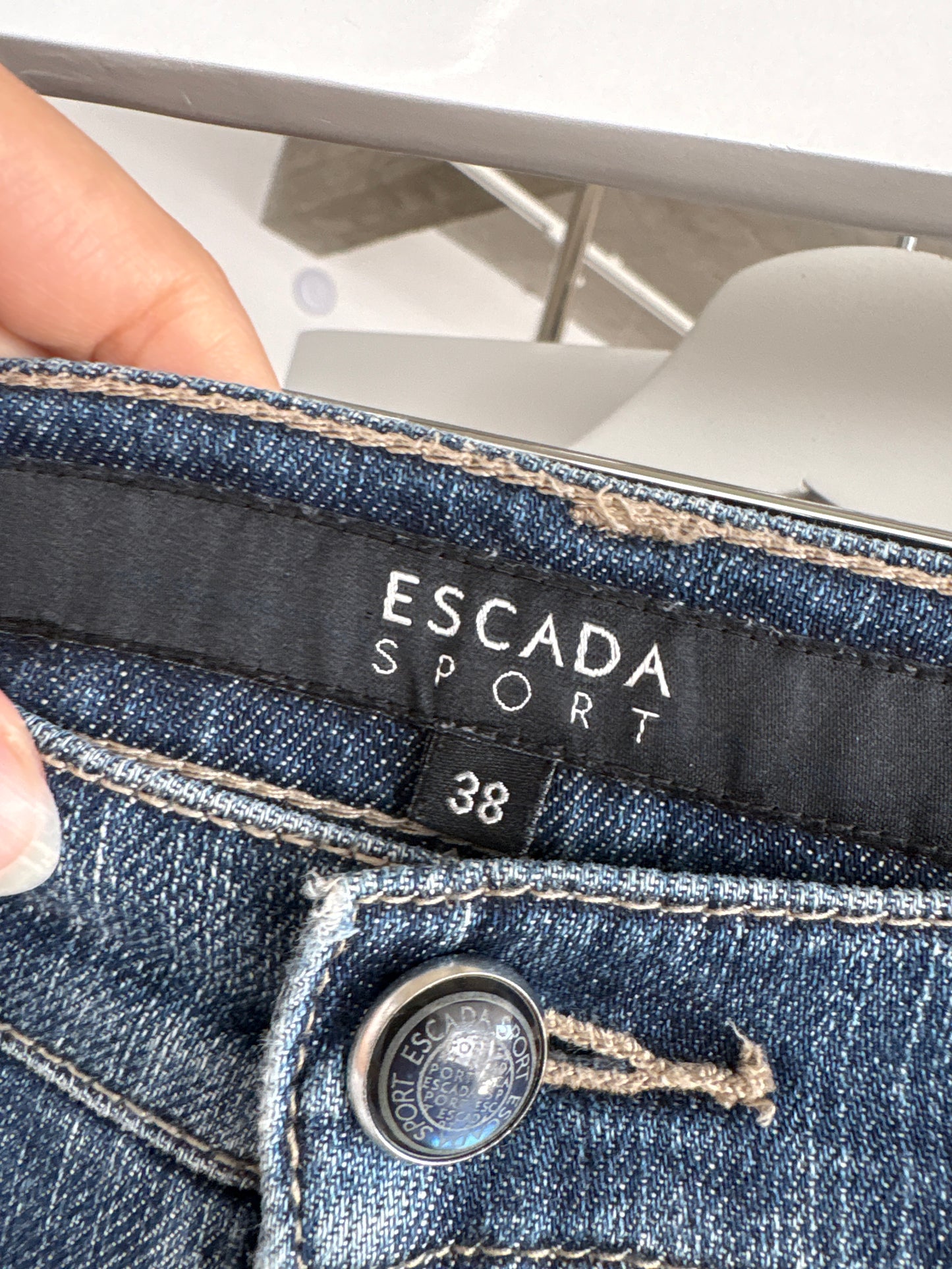 Jeans petite Escada de vară cu broderie sand nude ultra confort