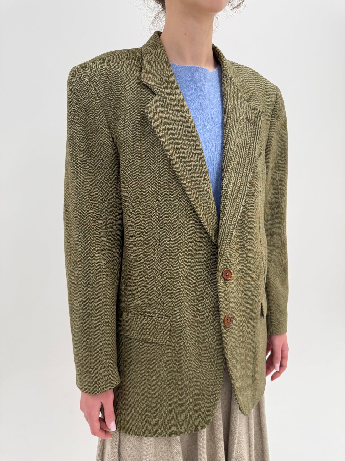 Sacou din tweed excepțional camel și kaki Zegna în croi actual