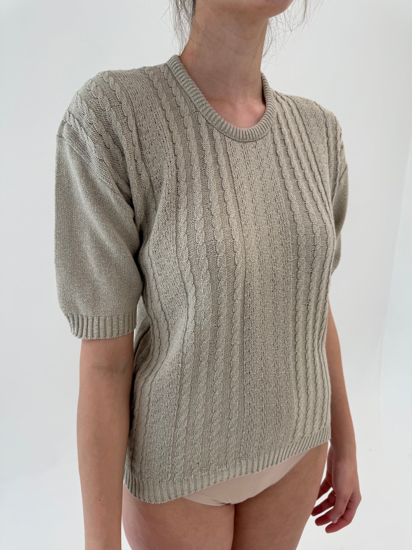 Top nude cu torsade din tricot excepțional de în și bumbac