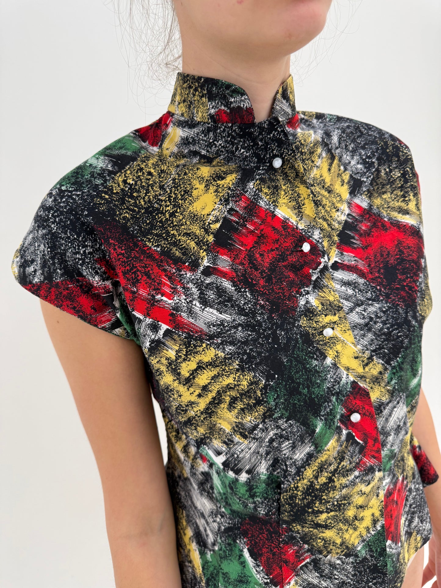 Set din pânză de bumbac in croi retro modern cu fustă maxi ultra amplă
