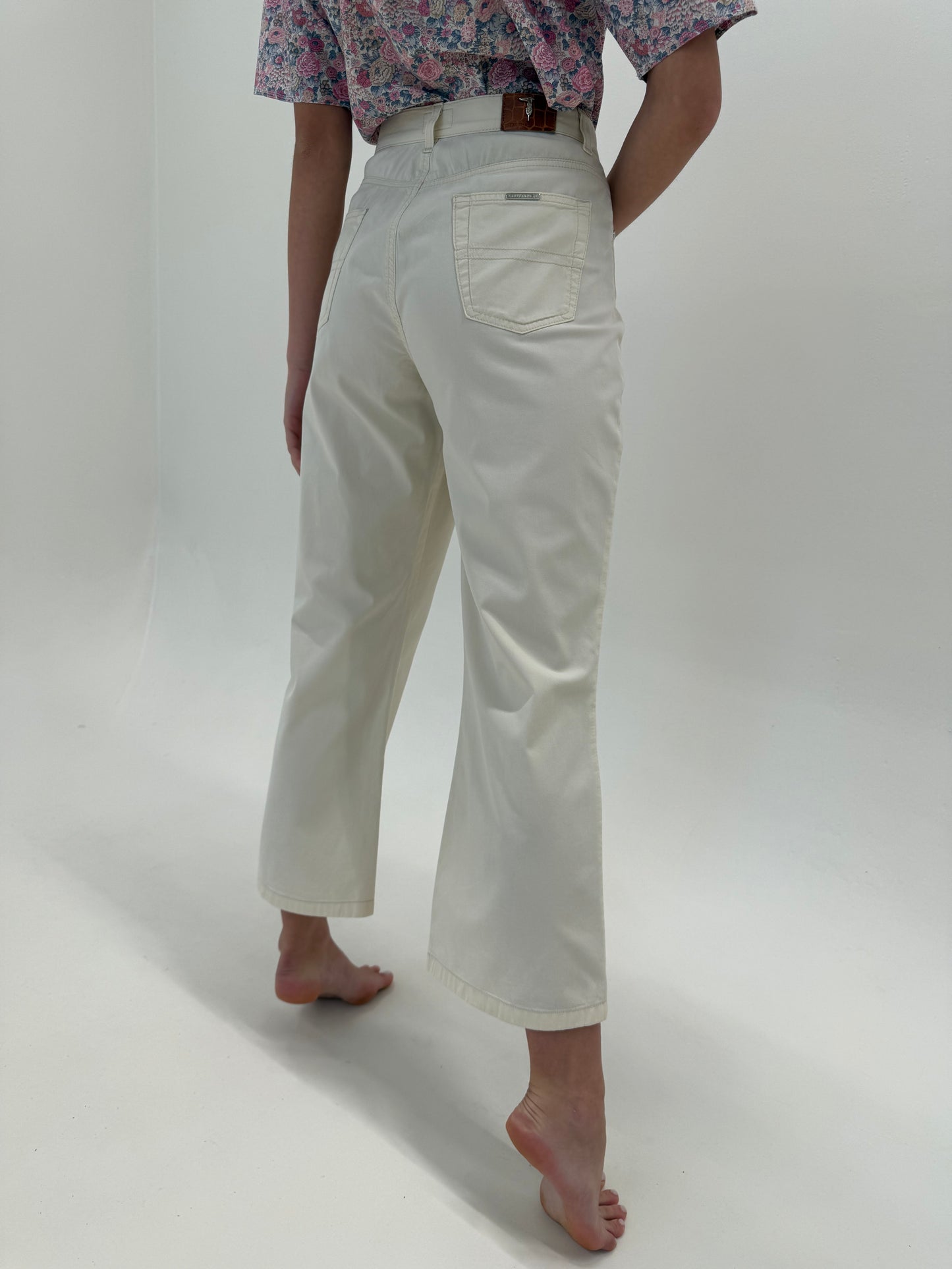 Pantaloni luxury Trussardi petite butter white din bumbac ultra confort modelatori