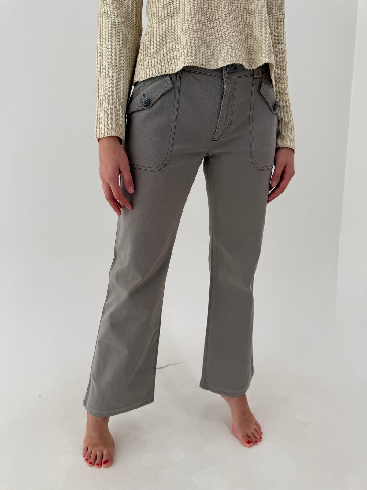 Pantaloni Max Mara bootcut light taupe din bumbac gros modelator