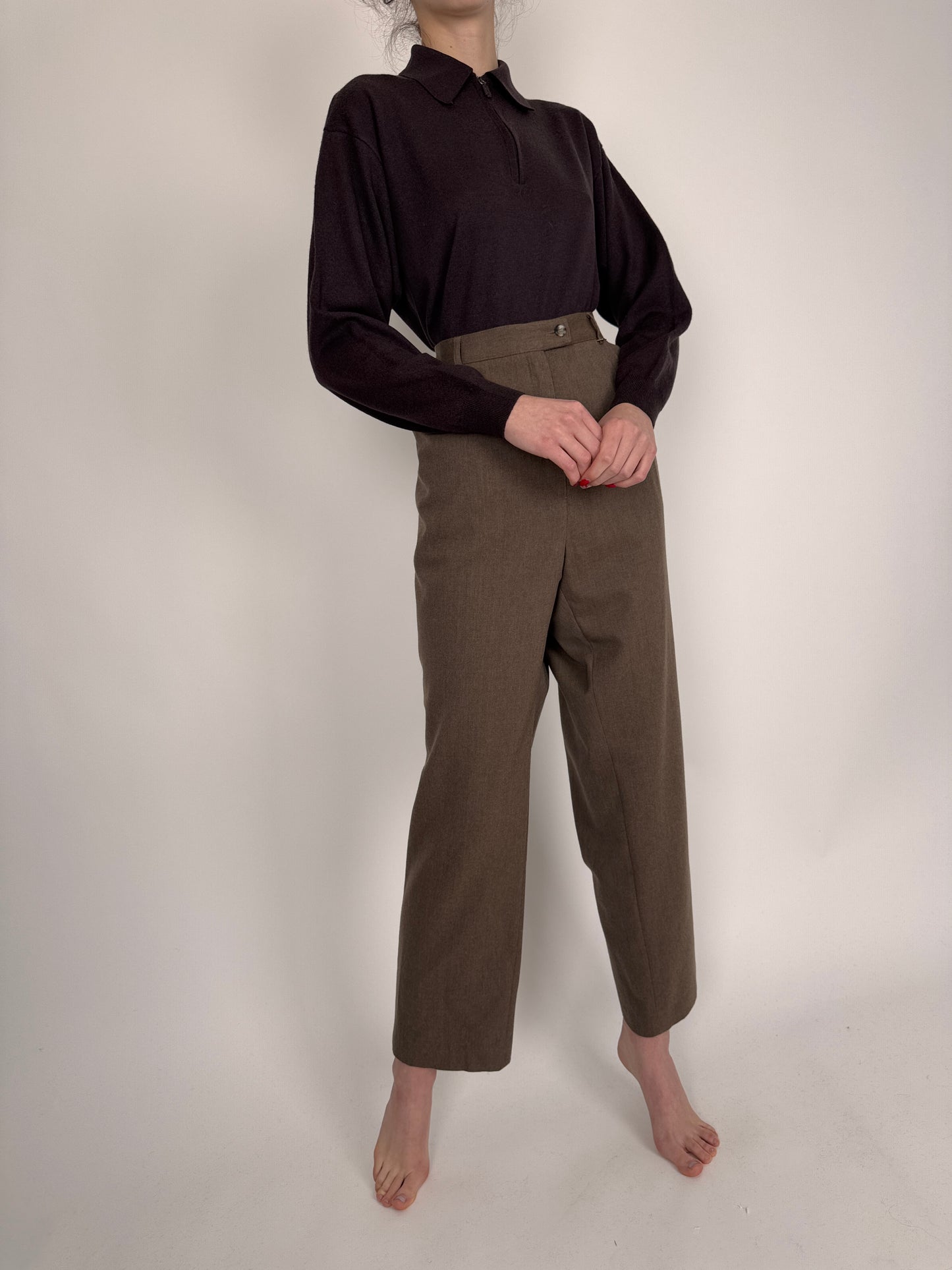 Pantaloni tall ușor strech confort din lana extrafina pastel brown