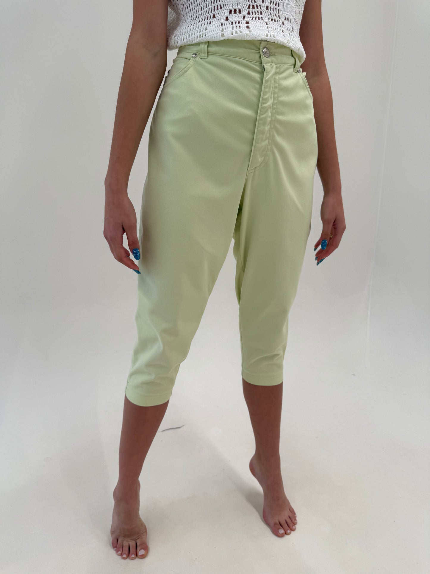Pantaloni capri Escada ultra confort pale green cu talie ultra înaltă