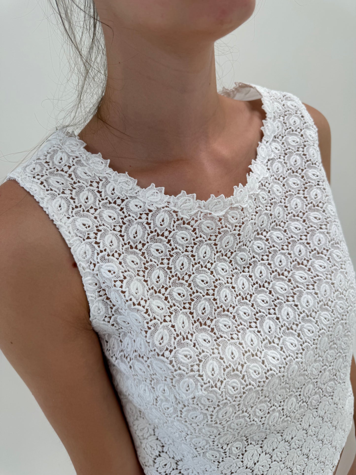 Top vintage integral din dantelă macrame excepțională în croi minimalist