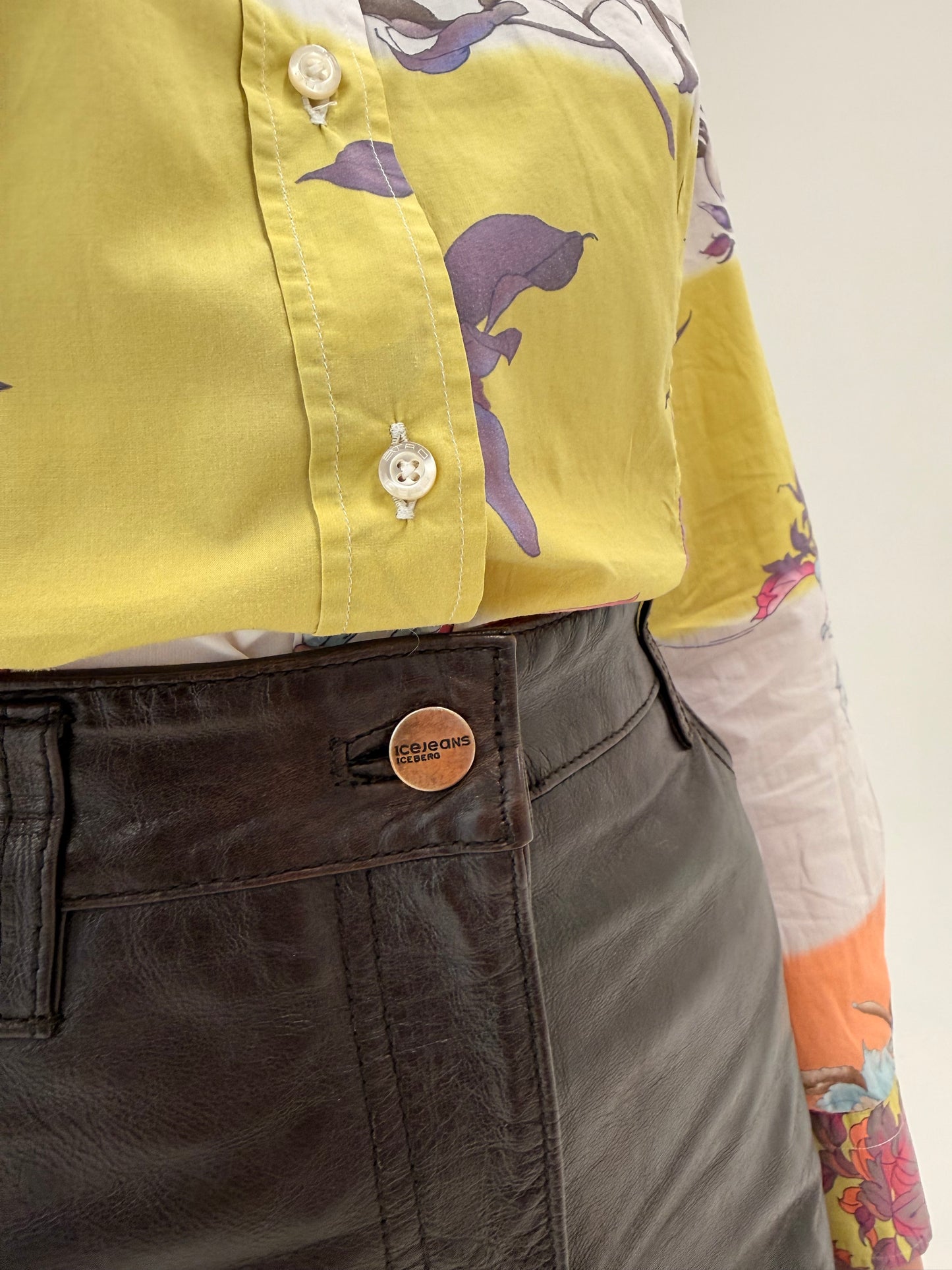 Fustă luxury Iceberg din piele naturală dark brown în croi chic mermaid