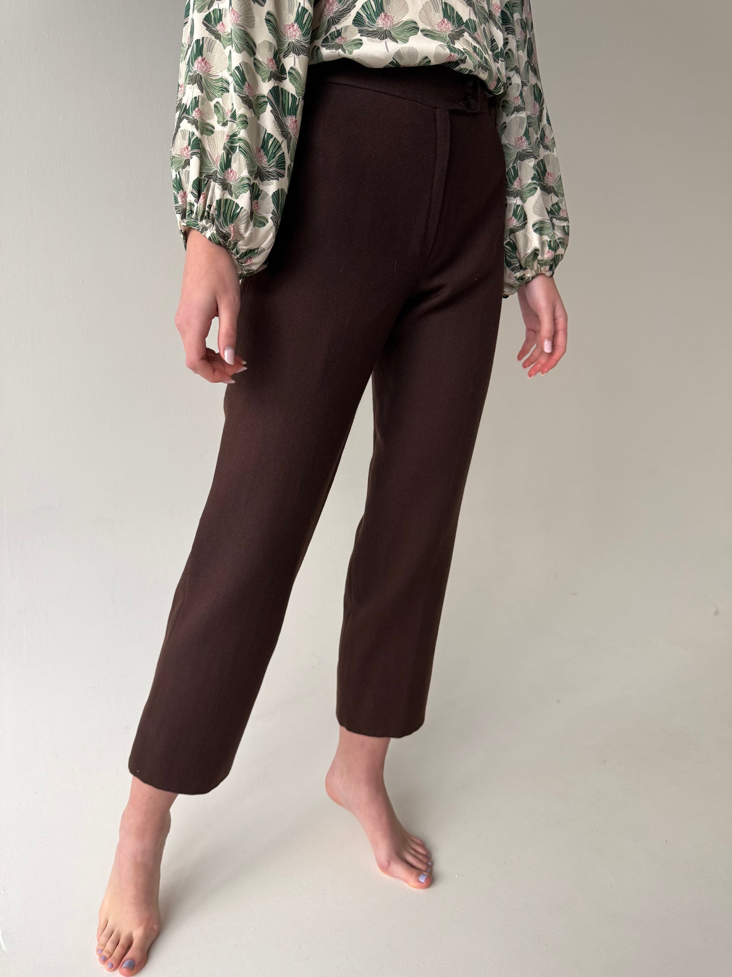 Pantaloni țigaretă italienești cu talie ultra înaltă din lana pura extrafina