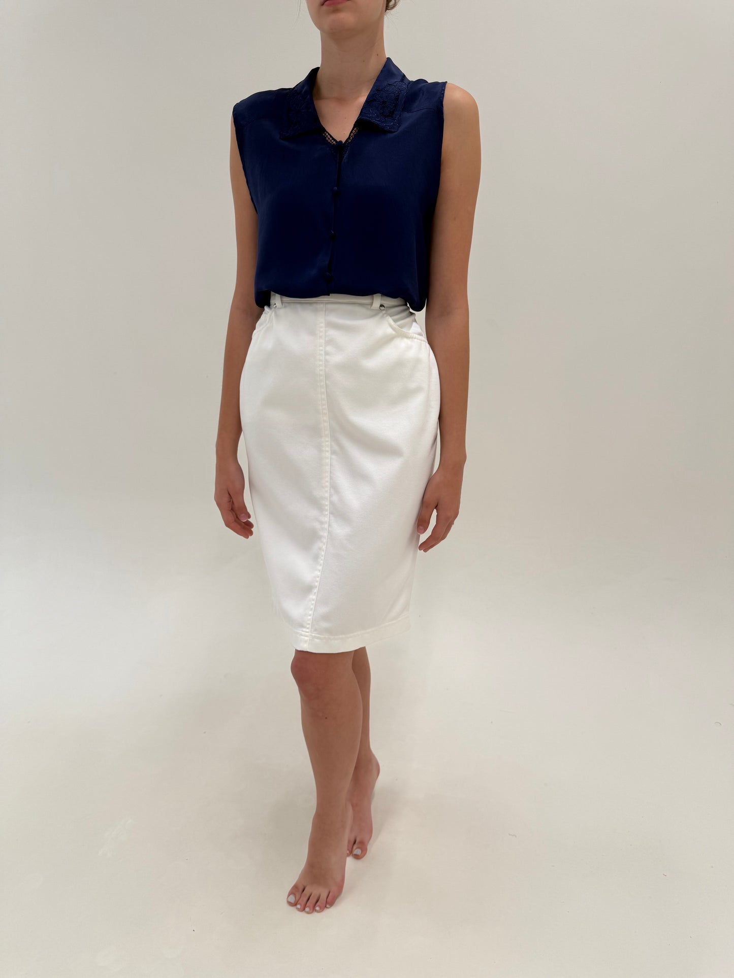 Fustă Escada vintage creion din twill de bumbac cu talie ultra înaltă