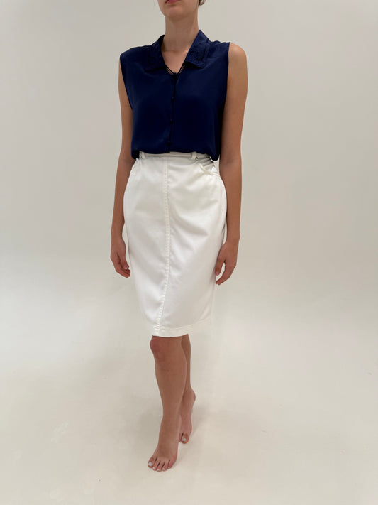 Fustă Escada vintage creion din twill de bumbac cu talie ultra înaltă