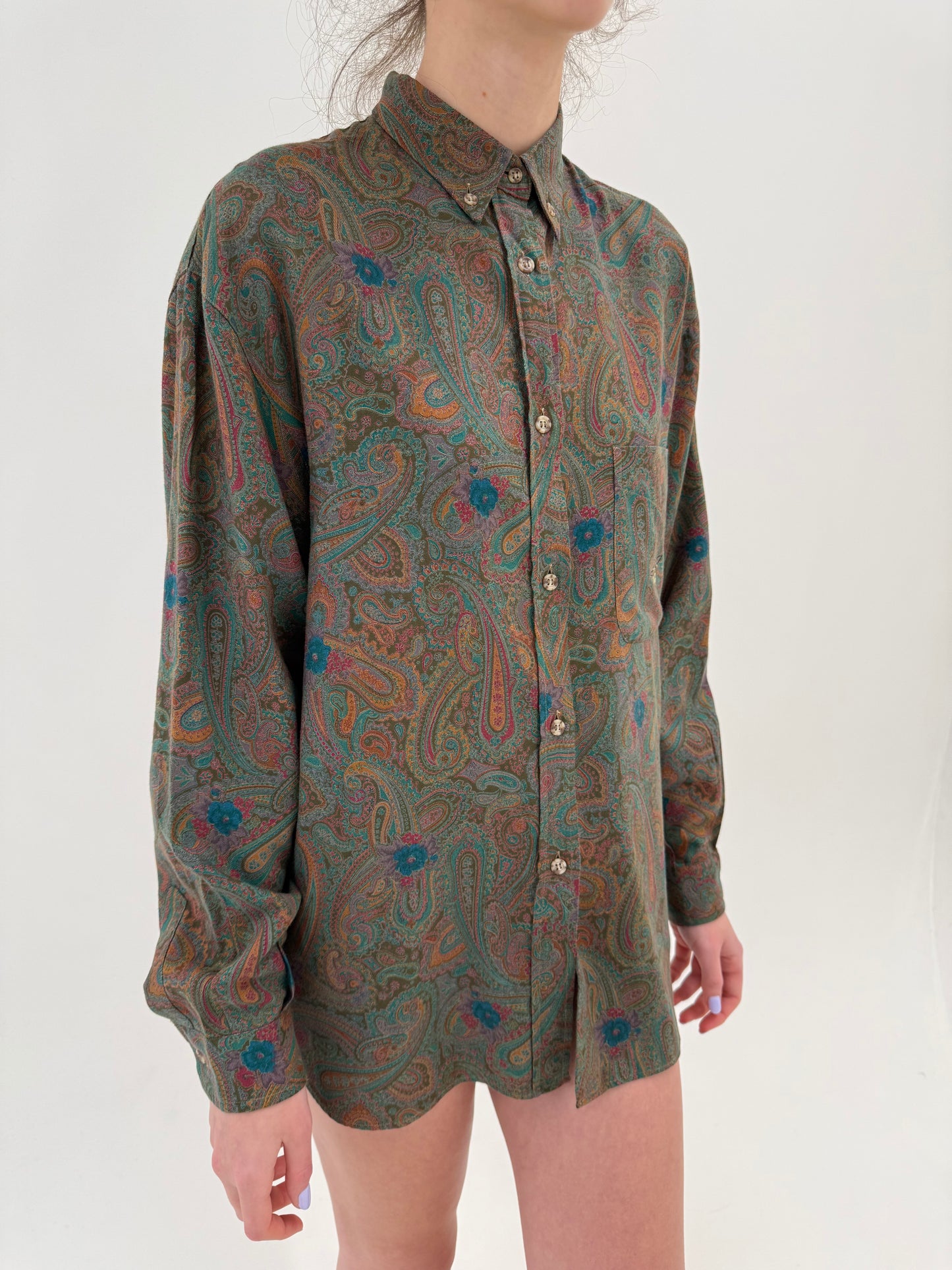 Cămașa vintage italiană în croi lejer cu print paisley superb din bumbac gros