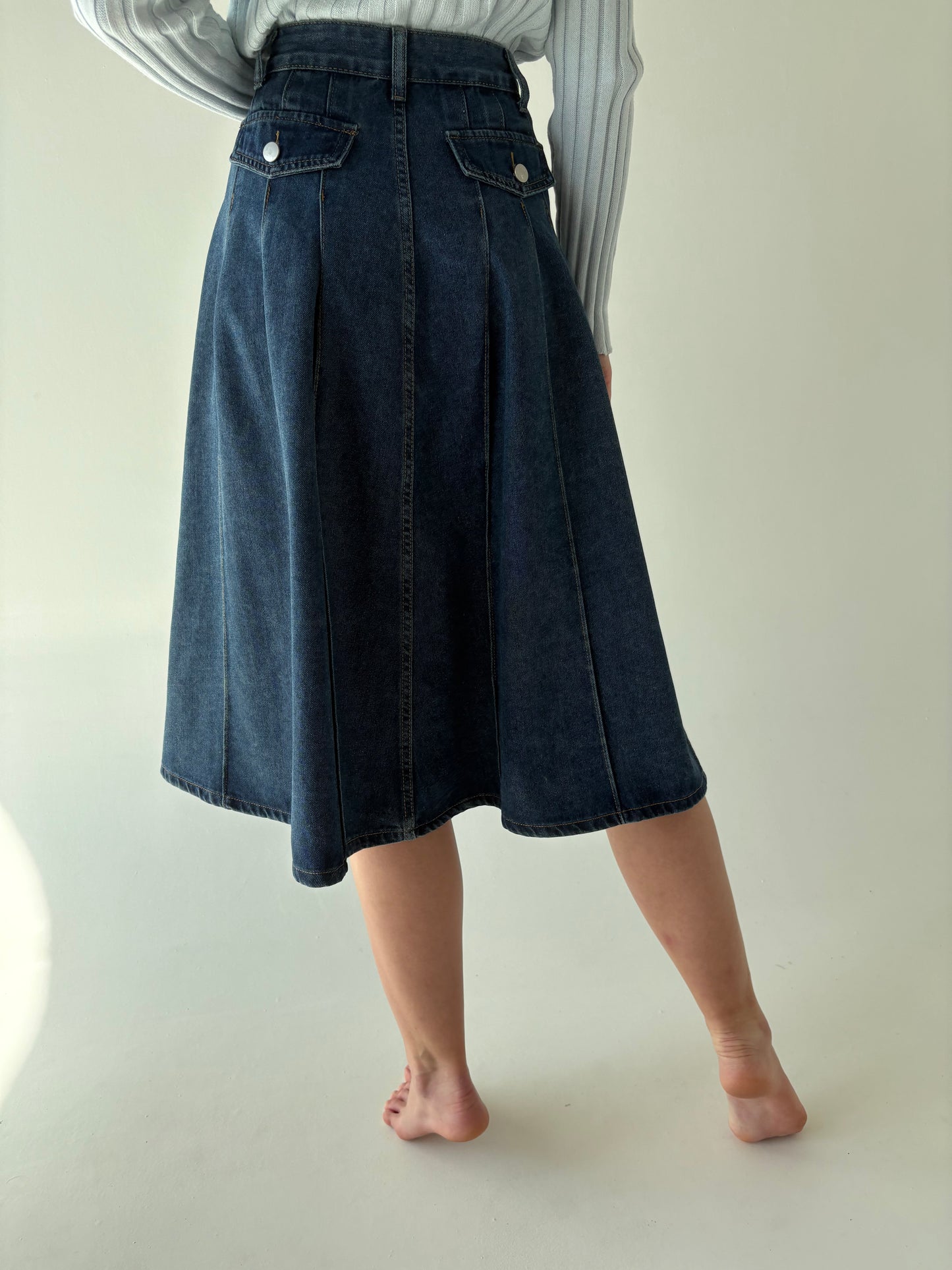 Fustă A-line din jeans premium în croi amplu și talie ultra înaltă