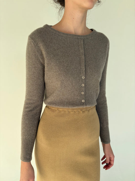Cardigan taupe de brand premium italian din lana merino și cașmir