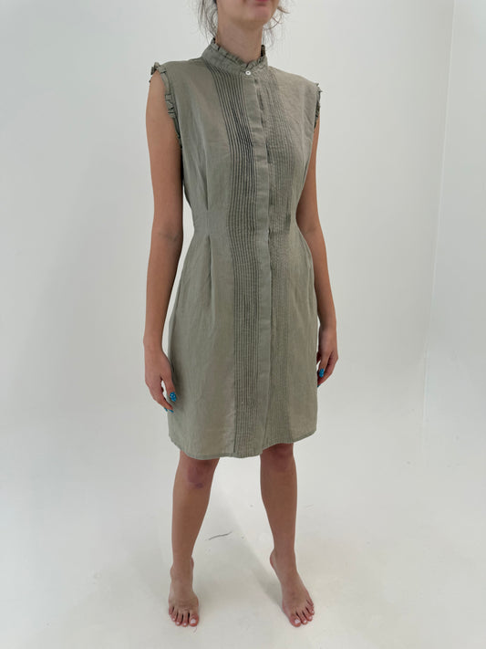 Rochie dusty Sage green italiana din in premium în croi extrem de chic