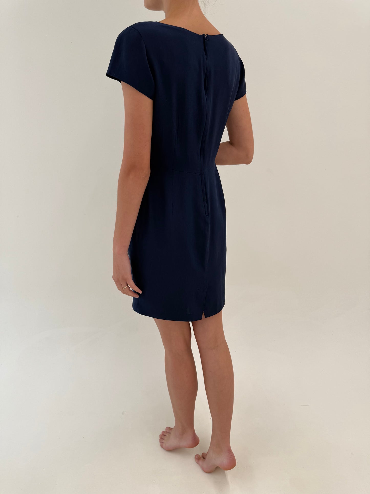 Rochie Navy vintage din mătase matuala în croi ultra feminin de la zi la seară