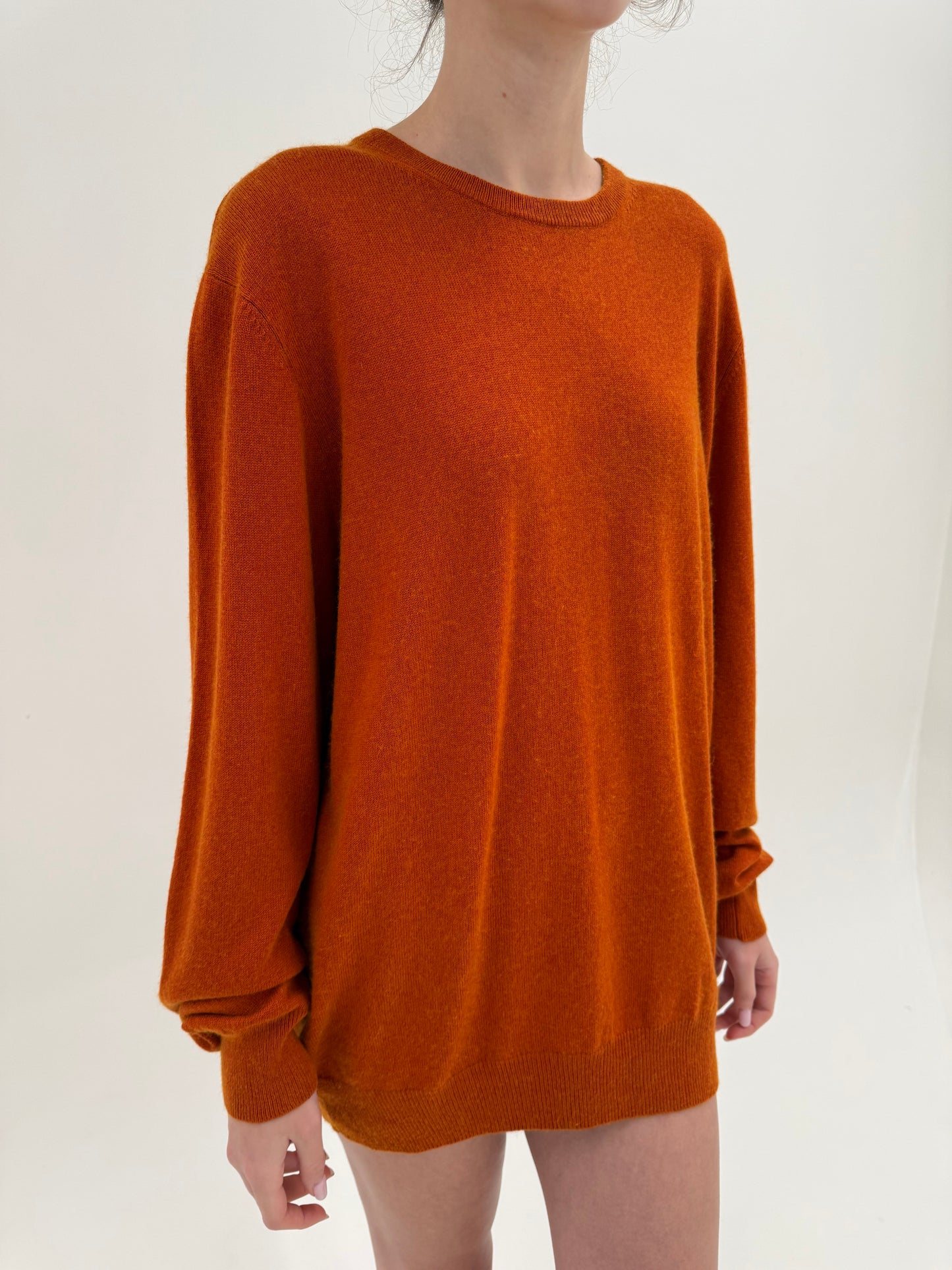 Pulover plus size burnt orange din cașmir și mătase naturală