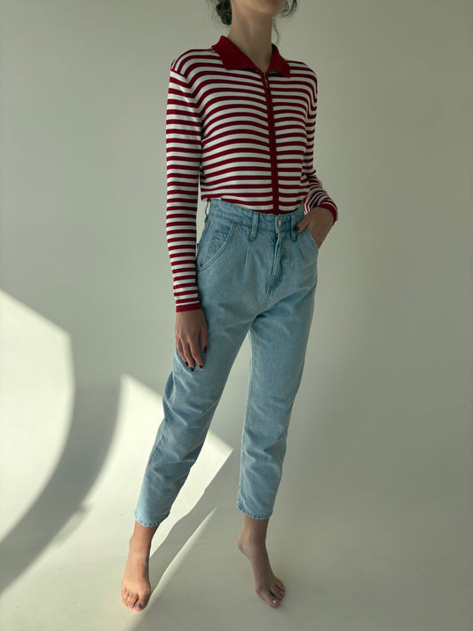 Jeans plin cu talie ultra ultra înaltă și pense mom fit