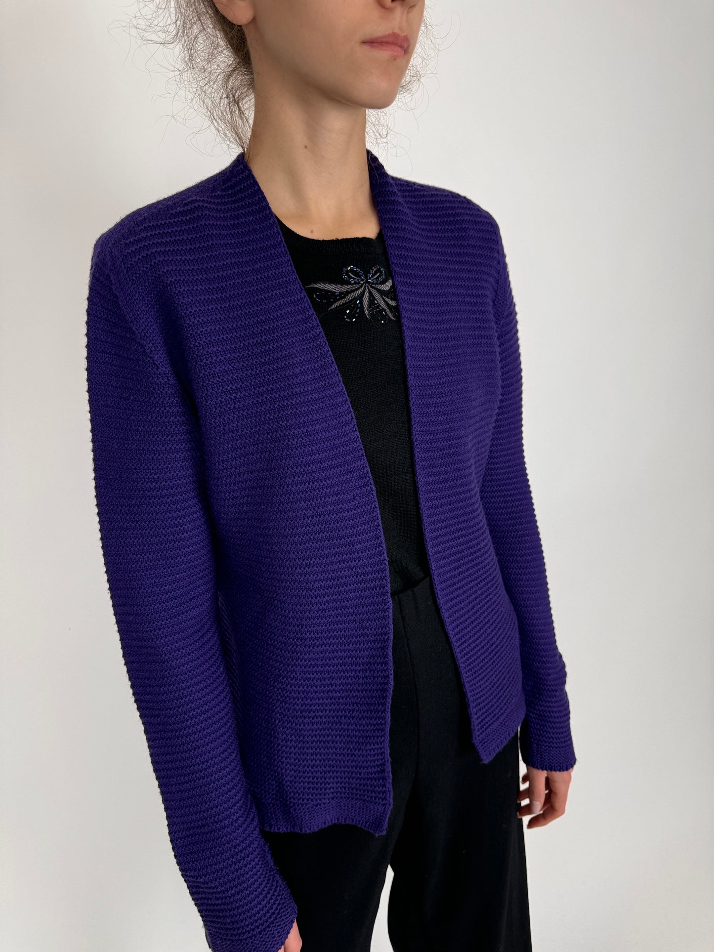 Cardigan premium italian true purple din lana extrafina de gramaj mare