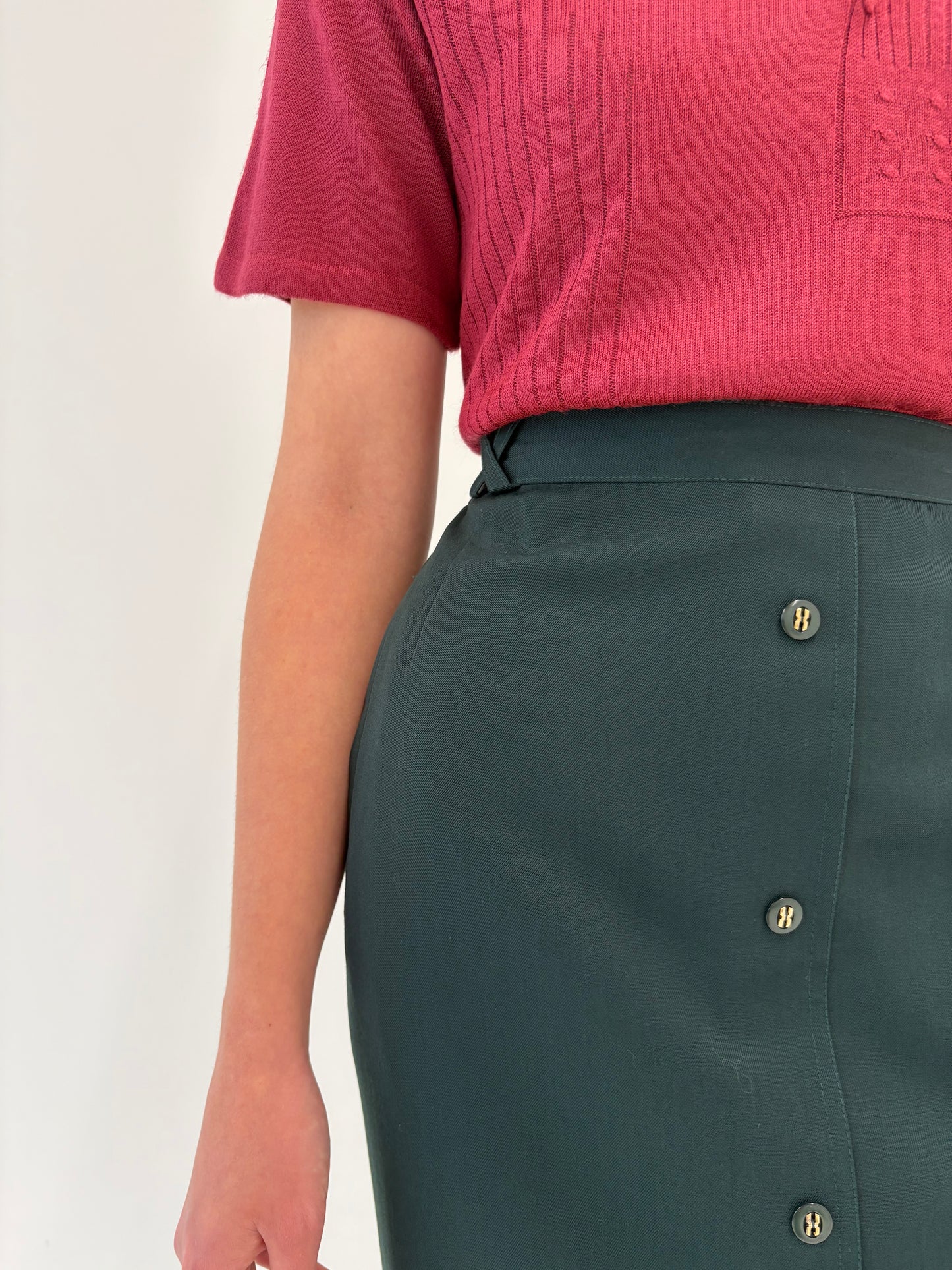 Fustă forest green cu talie ultra înaltă marcată elastică în croi conic