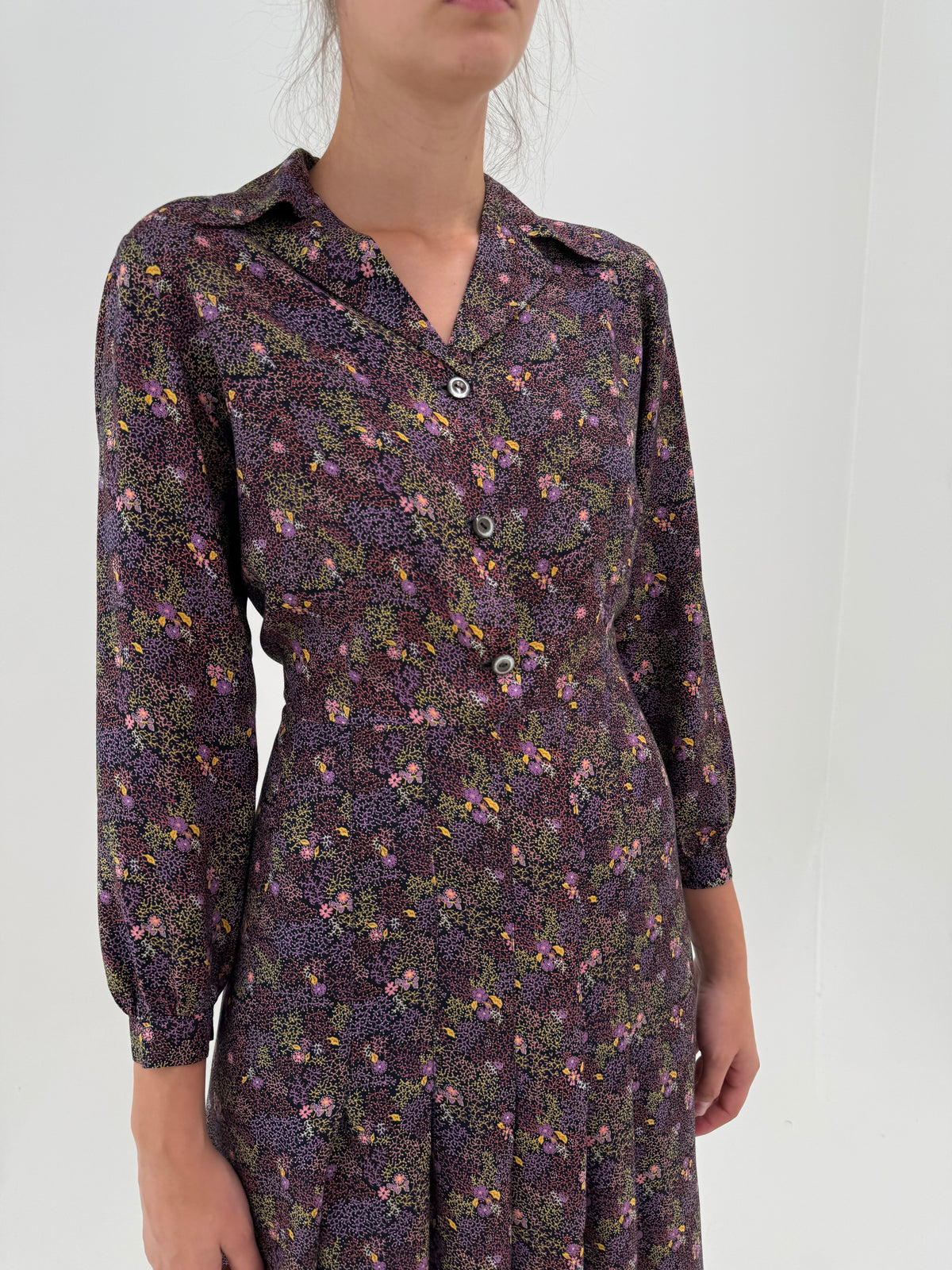 Rochie vintage în croi de ani 70 din bumbac moale gros textyrat petite