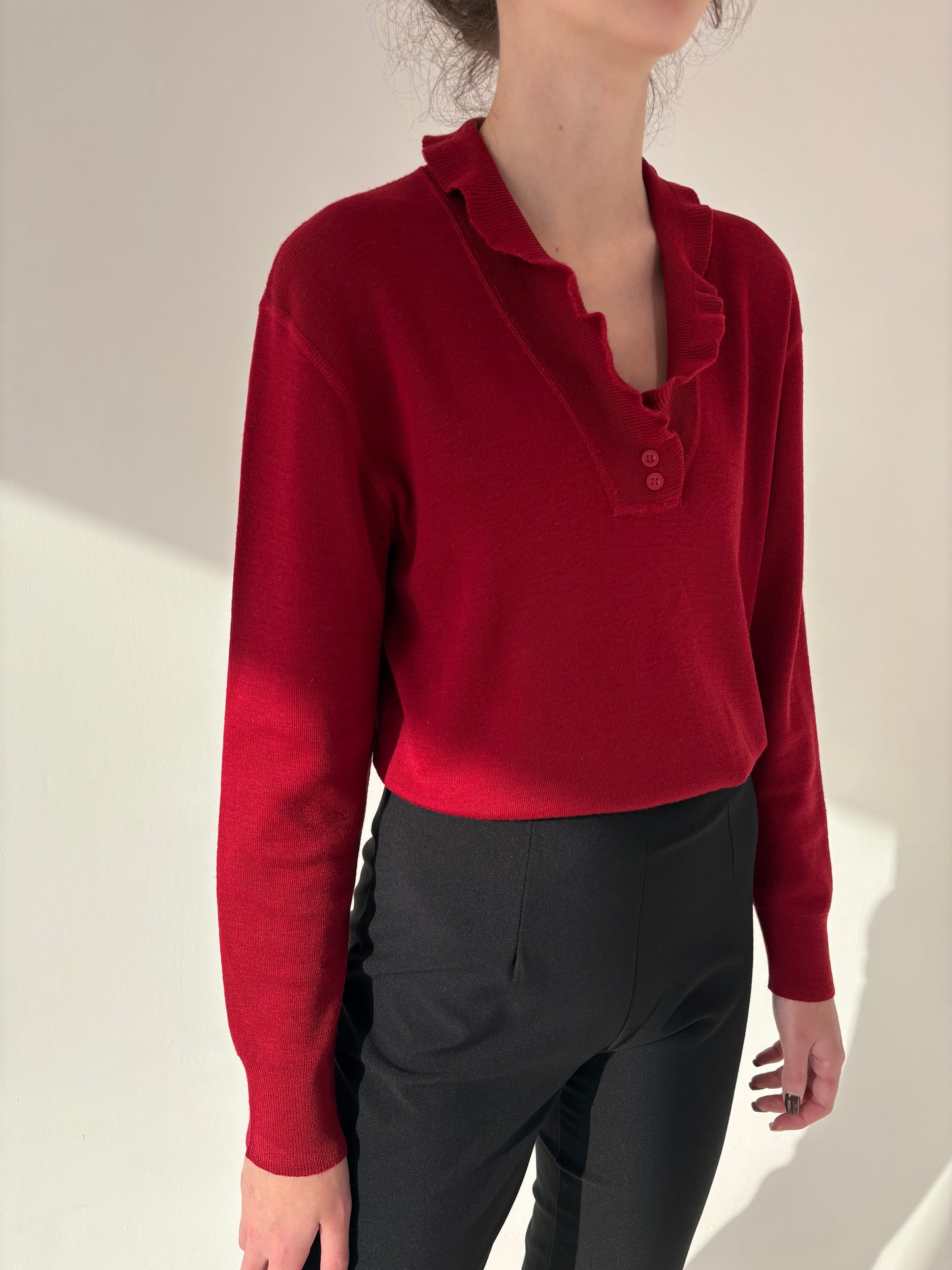 Pulover vintage italian burgundy din lana extrafina de gramaj mare