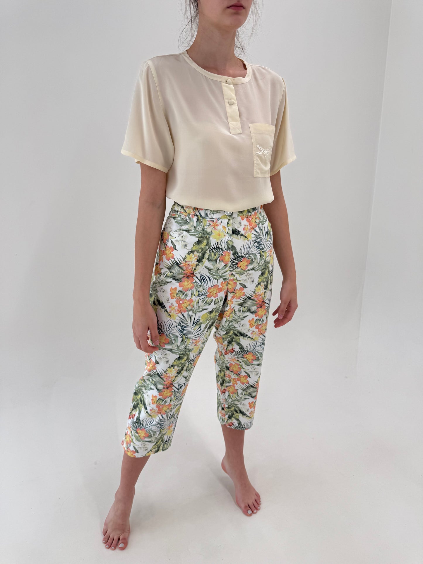 Pantaloni capri din bumbac modelator cu print organic superb
