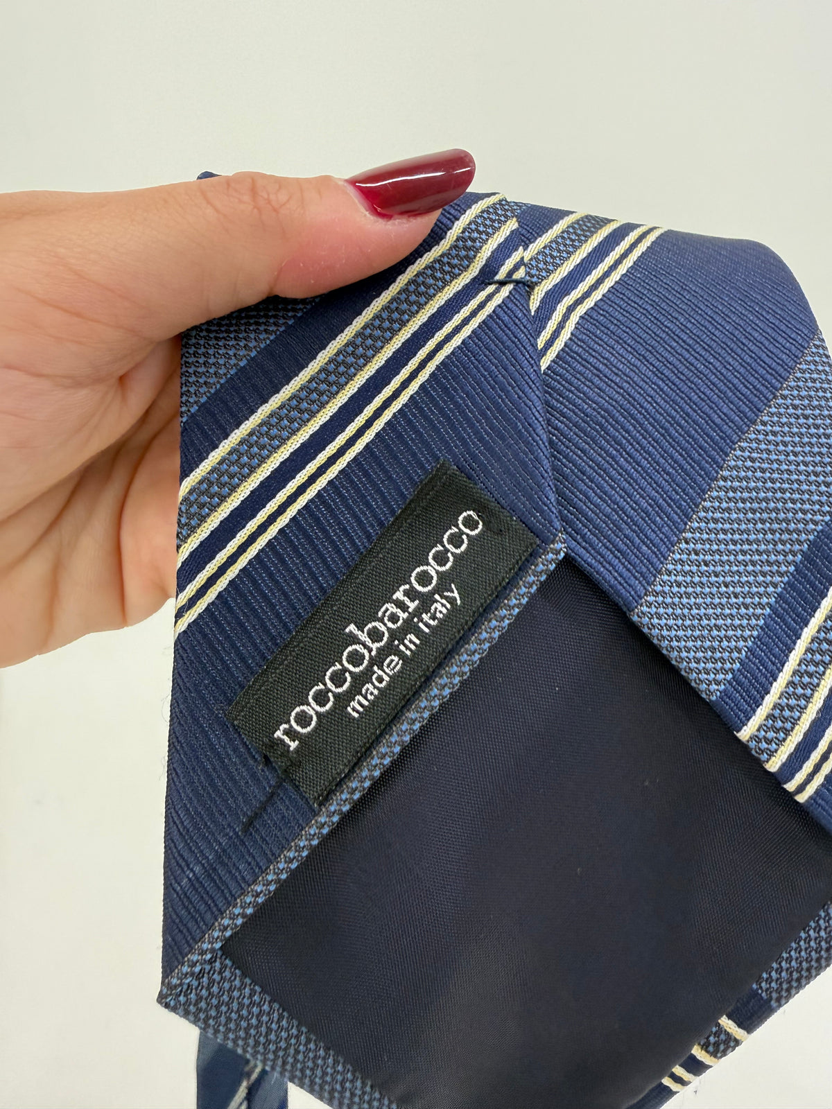 Cravata vintage Rocco Barocco în dungi și nuanțe de Jeans blue