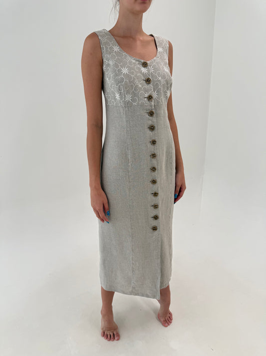 Rochie maxi sand nude din pânză excepțională de în structurat
